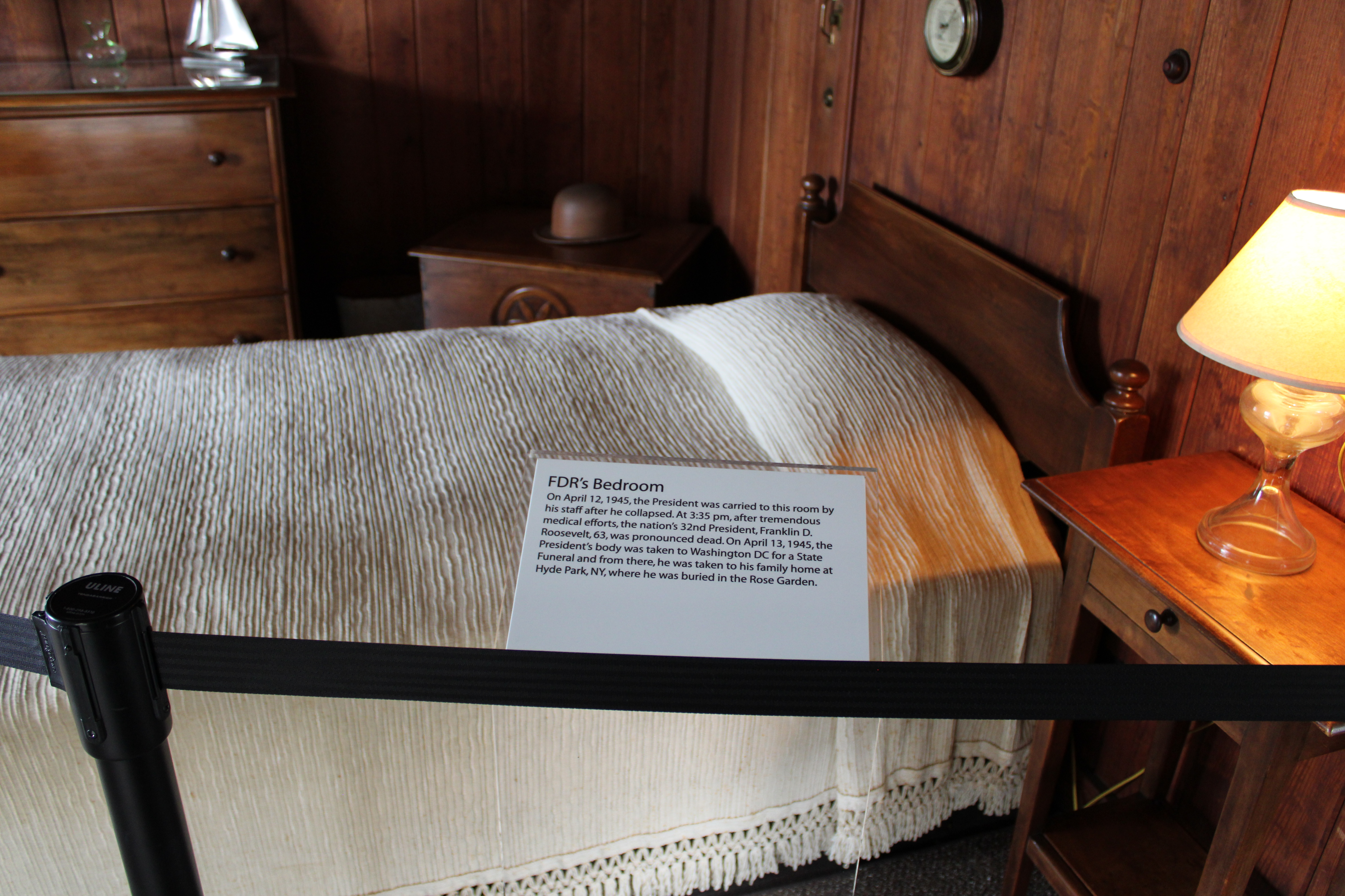 The bed in which FDR tragically passed away on after collapsing in the living room on April 12, 1945.